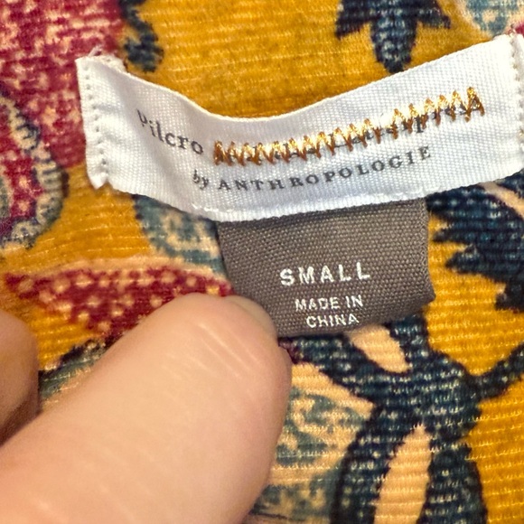 Pilcro Anthropologie Sigourney Corduroy Button-Down Shirt Yellow Floral Sml Boho - Picture 10 of 16
